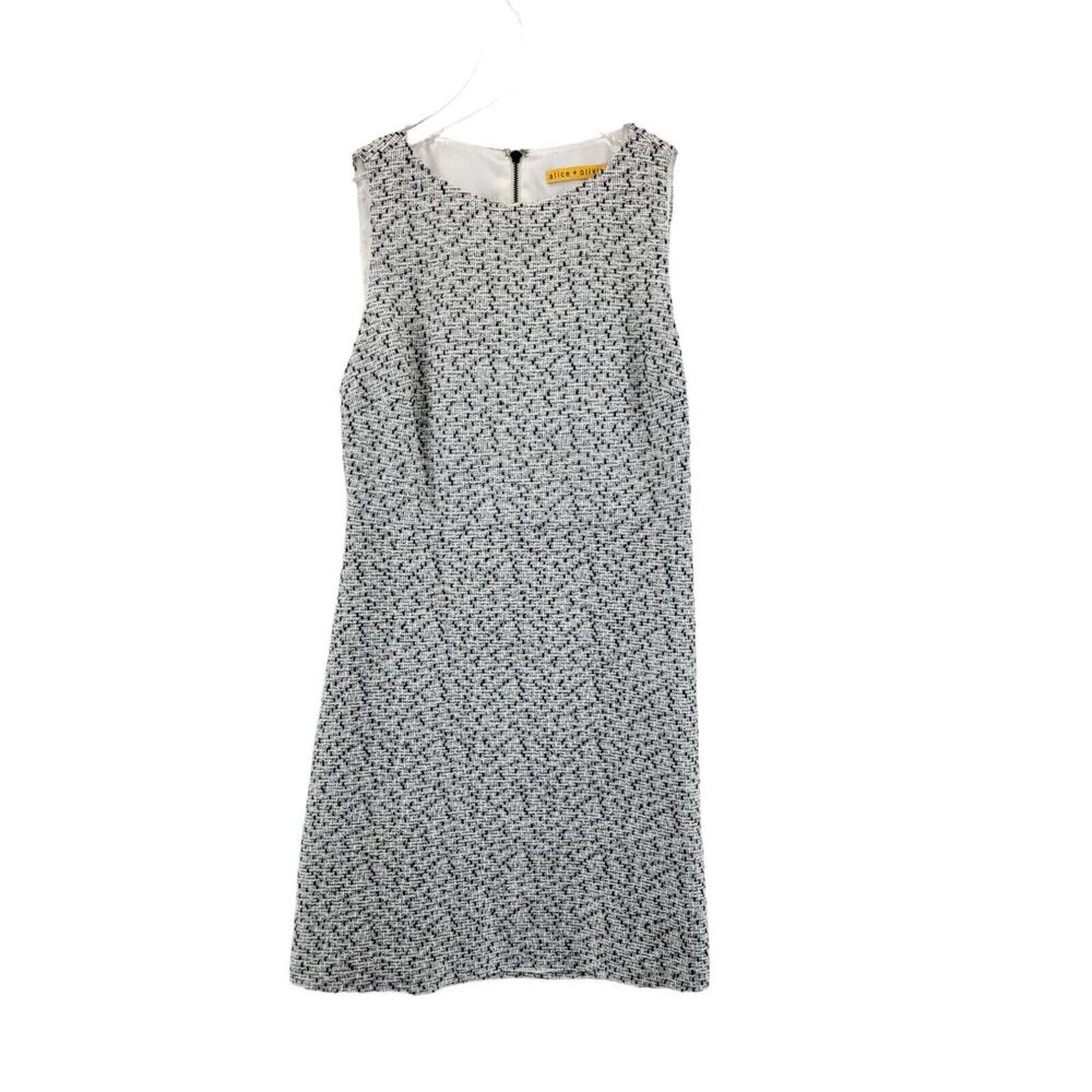 Alice + Olivia Sleeveless Mini Dress A-Line Womens SZ 2 Black White Tweed Silver